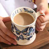 Triogift  -  1pc French Style Coffee Mug Blue Butterfly Pattern Ceramic Coffee Cup Mother's Day Gift for Family Wife Unique Anniversary Gifts