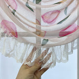 Triogift 1PC Pink Honey Peach Valance Voile Wavy Curtain Head Lace Bottom Custom Window Panel Drape for Living Room