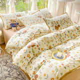 Triogift  Pastoral Girls Flower Bedding Sets, Washed Cotton Bed Linens, Soft Quilt Cover Sheet Set, Simple Bedspread, Home Textiles