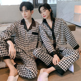 Triogift  High Quality Couple Pajamas Suit Summer Short Sleeve Long Pant Home Cloth Men Ice Silk Thin Satin Large Size Sleepwear Set Women