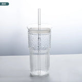 Triogift  -  1pc 650ml Glass Cups with Lids and Straws Tumbler Lids Glass Cups Iced Coffee Cup Portable Drinking Mugs Summer Drinkware Gifts