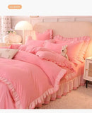 Triogift  Pink Princess Girls Ruffle Lace Bedding Sets Luxury Quilt Cover Bed Sheet and Pillowcases Soft Bedclothes Decor Home