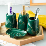 Triogift  -  luxury dark green ceramic bathroom four-piece set soap dish gargle cup lotion bottle bathroom accessories porcelain holder decor