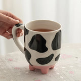 Triogift  -  1pc 500ml 17oz Cute Cartoon Ceramic Cup Creative Cow Pattern and Footed Water Mug Cup Coffee Milk Cup Gifts for Friend Kids