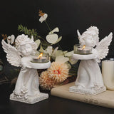 Triogift Resin Angel Candle Holder Angel Collection Figurine Angel Statue Tealight Candle Holder Gifts Desktop Tealight Stand Ornaments