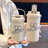 Triogift  -  Cute Thermos Bottle With Tea Filter 3D Sticker Vacuum Flask Stainless Steel Water Coffee Milk Travel Straw Cup 550/750ml Gift