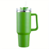 Triogift  -  1pc 40oz Straw Tumbler Reusable Vacuum Tumbler With Straw Insulated Double Wall Stainless Steel Handle Vacuum Flask Handy Cup