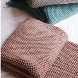 Triogift Textile City Home Decorative Thickened Knitted Blanket Corn Grain Waffle Embossed Winter Warm Tassels Throw Bedspread 130x240cm