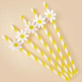 Triogift  10/20pcs Daisy Flower Paper Straws Daisy Birthday Party Decorations Disposable Drinking Straw Baby Shower Wedding Decoration