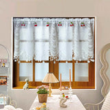 Triogift  1PC White Lace Red Cherry Short Curtain for Kitchen Window Sheer Drape With Star Bottom Doorway Cabinet Blind #E