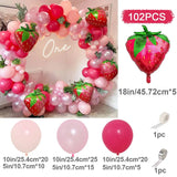 Triogift  102pcs Strawberry Party Decoration Balloon Garland Kit for Girls 1st 2nd Birthday Party Supplies Strawberry Theme Decoration