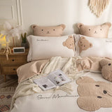 Triogift Lovely Bear Embroidery Pure Cotton Bedding Set High-end 60s Long-staple Cotton Duvet Cover Set with Sheet Bed Set 3 Pcs To 7 Pcs