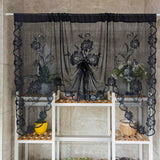 Triogift Black Floral Lace Pull Curtain Roman Lifting Sheer Voile Drape Door Small Window Kitchen Porch Partition