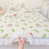 Triogift Summer Cooling Mattress Cover Couple Cool Sleeping Mat Korean Lace Latex Cold Feeling Sheet Double Folding Bed Protection Pad