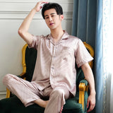 Triogift  Brand Design Pajamas Men Summer Ice Silk Home Wear Set Male Thin Satin Sleep Clothing Night Suit Gentlemen Pyjamas Breathable