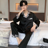 Triogift  High Quality Men Pajamas Suit Spring Autumn Satin Chiffon Thin Sleepwear Long Sleev Casual Home Clothing Set Outdoor Summer Male