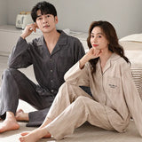 Triogift  High Quality Men Pajamas Suit Long-sleeved Pure Cotton Couple Loungewear Set Soft Warm Autumn Winter Sleepwear Women Pyjamas