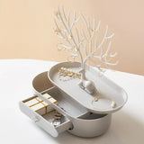 Triogift  New Upgraded Deer Jewelry Storage Rack Drawer Design Tree Antler Shape Earrings Necklace Ring Jewelry Display Stand Tray Cases