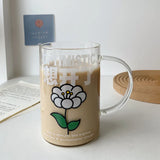 Triogift  -  1000ml Glass Cups With Lid  And Straw Drinkware Cute Coffee Mugs Big Glasses For Drinks Water Tea  Korean Milk Juice Beer Cup