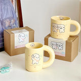 Triogift  -  Design Cream Color Mug Korean Ins Style Cartoon Rabbit Creative Milk Coffee Cup Household Simple Dessert Ice Cream Cup