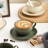 Triogift  -  1Set Coffee Cup and Saucer Latte Mug Unique Olive Green and Lotus Milk Tea Coffee Cup for Home Office Ceramic Drinkware Gift