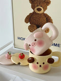 Triogift  -  Cartoon Cute Piggy Mug Stereo Puppy Ears Milk Cup with Fresh Ins Style Office Lid Spoon Ceramic Coffee Cup