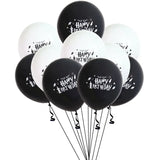 Triogift 10pcs Happy Birthday Ballons 12 Inch Black/White/Golden Halloween Latex Balloon Ghost Witch Birth Balloon Set Party Decoration