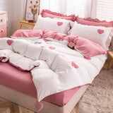 Triogift Pink Love Hearts Bedding Set Nordic Style Bed Linen with Pillowcases Home Textile Girls Breathable Duvet Cover King Queen Twin