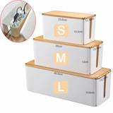 Triogift Cable Storage Box Power Strip Case Wooden Power Line Wire Management Organizer Anti-Dust Charger Socket Network Line Storage Bin