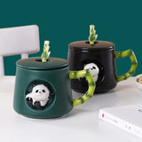 Triogift  -  Panda Ceramic Coffee Cup Dish with Lid Spoon European Couple Mug Afternoon Camellia Tea Cup Breakfast Oatmeal Mug Holiday Gifts