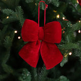 Triogift Christmas Bow Decoration Velvet Red Bow Knot Baubles Hanging Ornaments DIY Xmas Trees Pendant For Holiday Home Party Decorations