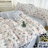 Triogift Cute Cat Duvet Cover Cotton 3 PCS Floral Bedding Sets All Seasons Comforter Covers for Boys Girls Kids Teen Dorm Preppy College