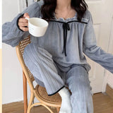 Triogift Square Collar Women Pajamas Set Winter Sleepwear Fleece Velvet 2 Piece Pant Home Suit Fluffy Korean Solid Piiama Warm Night Wear