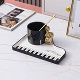 Triogift  -  Nordic Creative Piano Black and White Key Ceramic Coffee Cup with Spoon Mug Exquisite Cappuccino Coffee Afternoon Tea Water Cup