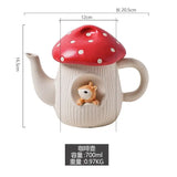 Triogift  -  Red Mushroom Coffee Cup Saucer Exquisite Ceramic Afternoon Tea Set Simple Home Teapot Breakfast Milk Mug Cartoon Dessert Plate