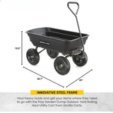 Triogift Folding Cart Poly Garden Dump Cart With Easy to Assemble Steel Frame Camping Trolley 600 Pound Capacity & 10 Inch Tires Handcart