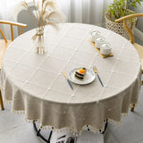 Triogift  Plaid Cotton Linen Round Tablecloth Wedding Hotel Banquet Cloth Table Cover Indoor Dining Room Kitchen Outdoor Decor Manteles