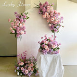 Triogift Pink Purple Artificial Flower Row For Wedding Decoration Road Leading Flower Ball Floral Backdrop Arrangement Table Centerpieces