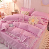 Triogift Purple Bedding Sets Kawaii Seersucker Bed Sheet Pillowcase Fashion Girls Princess Duvet Cover Set 4 Pieces Cute Home Decoration