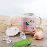 Triogift  -  1pc 400ml Cute Fruits Mugs Creative Can Cartoon Ceramic Mug With Straw Lid Milk Tea Mug Office Home Travel Coffee Water Cup