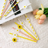 Triogift  10/20pcs Daisy Flower Paper Straws Daisy Birthday Party Decorations Disposable Drinking Straw Baby Shower Wedding Decoration