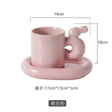 Triogift  -  Style 220ml Exquisite Rabbit Ceramic Coffee Cup Breakfast Milk Mug Dish Afternoon Camellia Tea Cup Office Home Mug Couple Gift