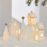 Triogift Christmas ceramic house pendant LED light-emitting hollow Christmas scene window ornament Christmas gift