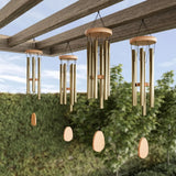 Triogift Gold Finish Home Decoration Wind Chime Metal and Wood Wall Hanging Decor 28 in Chimes Crafts Garden