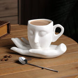 Triogift  -  260ml Ceramic Face Coffee Cup Dish with Spoon European Character Mug Decor Afternoon Camellia Tea Coffee Cup Breakfast Milk Mug