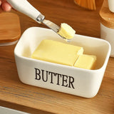 Triogift Butter Container Ceramic Box Restaurant Sealed Storage Box Cheese Boxwith Knife Butter Slicer Butter Dish Tableware