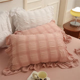 Triogift Solid Pinch Pleated Ruffles Duvet Cover Set Soft 4Pcs Bedding set 1 Duvet Cover 1Bed Sheet and 2 Pillow Shams Doubel Queen size