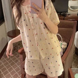 Triogift Flroal Sleepwear Women Pajama Sets Summer Piiama Korean Sets for Women 2 Pieces Home Suit Button Night Wears Cute Pyjamas New