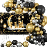 Triogift  73/108pcs Eid Mubarak Backdrops Balloon Set Ramadan Kareem Decoration Background Garland Muslim Islamic Festival Party Deco