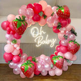 Triogift  102pcs Strawberry Party Decoration Balloon Garland Kit for Girls 1st 2nd Birthday Party Supplies Strawberry Theme Decoration